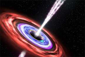Representado aquí se muestra el nacimiento de un agujero negro producido como consecuencia del colapso gravitacional de una estrella masiva.  