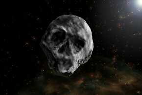 Ilustración del asteroide 2015 TB145 o de Halloween, que se parece a una calavera humana bajo determinadas condiciones de iluminación. / José Antonio Peñas/SINC 