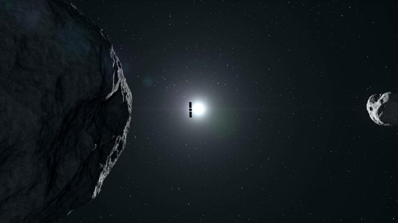 recreación de la sonda Hera frente al asteroide